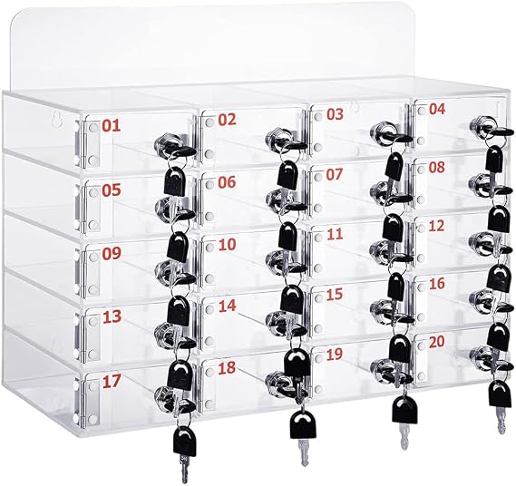 Cell Phone Locker Box Clear Acrylic Cell Phone Storage Cabinet Wall Mounted Mobile Phone Safe with Door Locks & Keys for Classroom School Office (20 Slots)