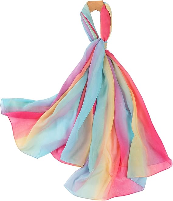Xixiuly Womens Fashion Scarf Chiffon Colorful Rainbow Lightweight Shawl Wraps Hair Head Scarf Sunscreen Party Dancing Scarf