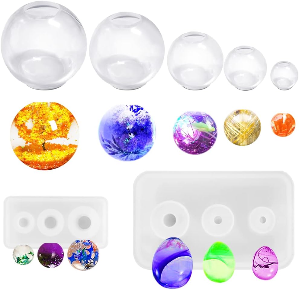 7 PCS 3D Sphere Silicone Resin Molds, AFUNTA Clear Silicone Ball Mold Eggs Ball Epoxy Resin Molds, Universe Spheroid Pendant Casting Molds for DIY Jewelry Making, Resin Crafts