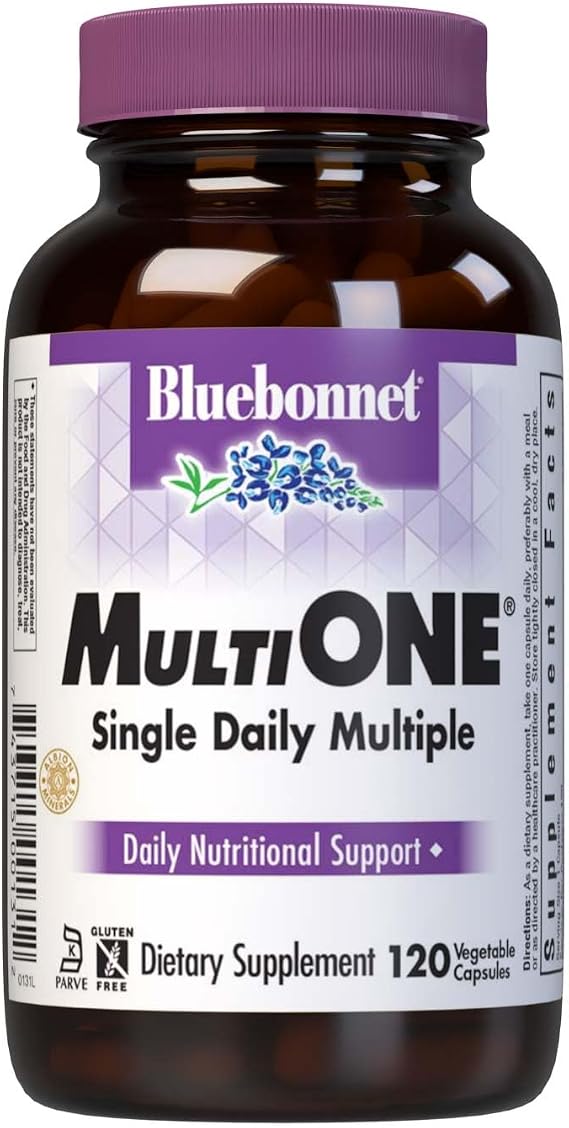 Bluebonnet Nutrition Multi One (With Iron) Vegetable Capsules, Complete Full Spectrum Multiple Vitamin Supplement, B Vitamins, Gluten & Milk free, kosher, 4 Month Supply, 120 Count
