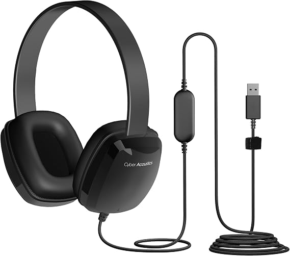 Cyber Acoustics ACM-6005 USB-A Headphones with Reinforced TuffCord | Wired USB Headphones, Larger Earcups, Padded Headband, Durable Design, Classroom or Home, Made with 60% Recycled Plastic