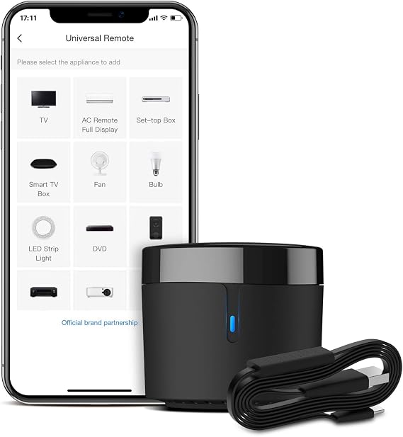BroadLink RM4 mini Smart Remote and Sensor Cable Set RM4 mini S, Universal IR Remote Control Hub with Temperature Humidity Monitor USB Cable, Compatible with Alexa, Google Home, IFTTT
