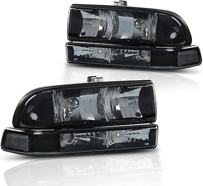 CHEDA Headlights Compatible with Chevy Blazer 1998-2005Fit Chevy S10 Pickup 1998-2004 with Bumper Turn Signal Lights Smoky Lens Black Housing Clear Reflector Headlamp Assembly Faros Conjunto De Faros