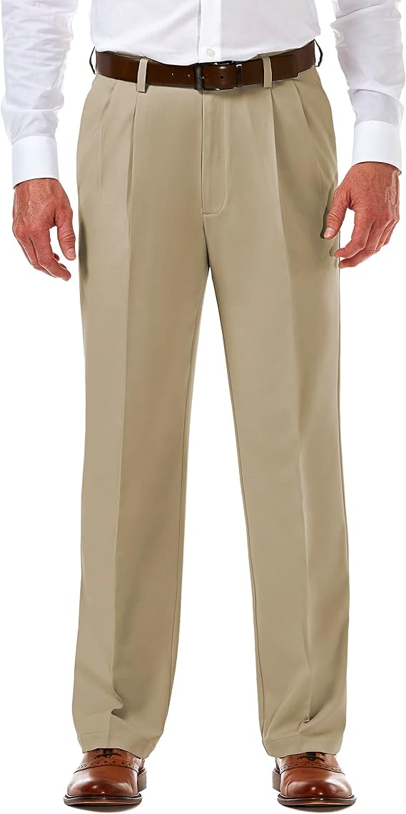 Haggar Men's Classic Fit Cool 18 Pro Pleated Golf Pant Khaki