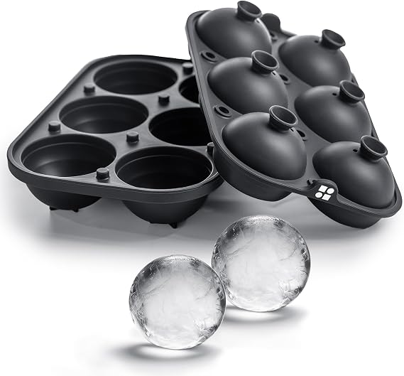 Ice Cube Molds, Large Silicone Sphere & Square Combo with Fill Funnel