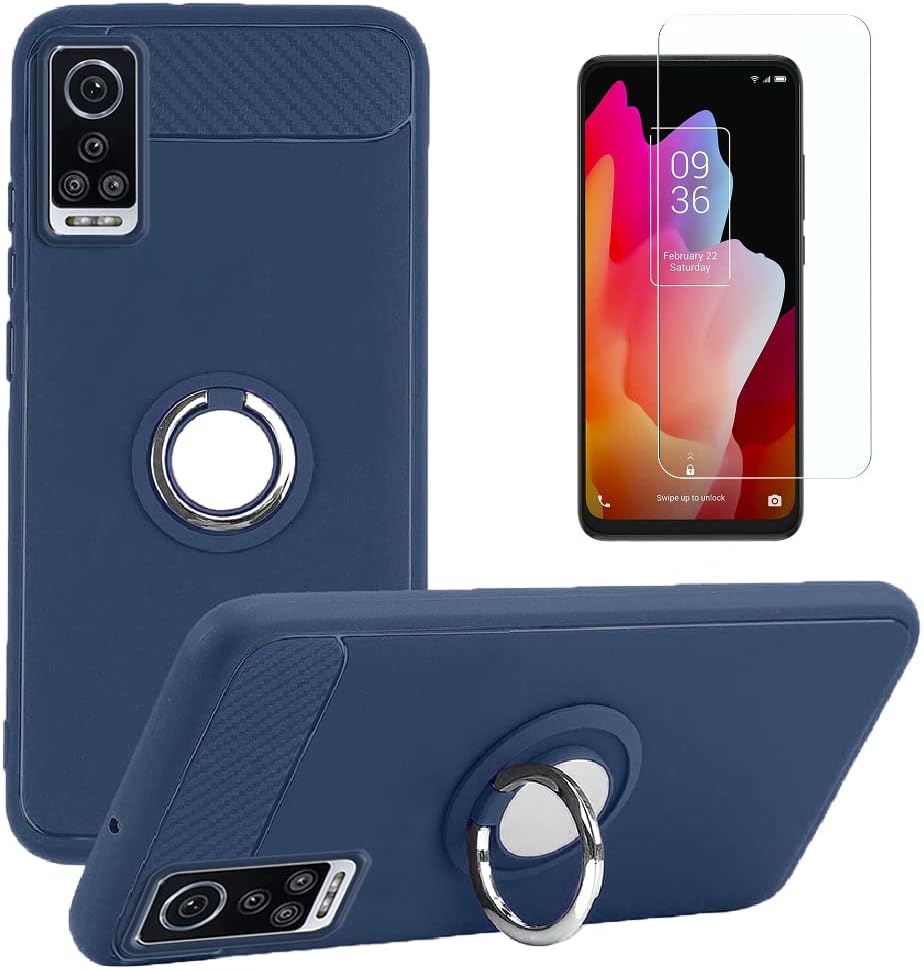 BLU G93 Case with Tempered Glass Screen Protector, Rotating Ring [Magnetic Car Mount] [360Kickstand] Holder [Fashion] Soft TPU Protection Cover Case for BLU G93 BLUE