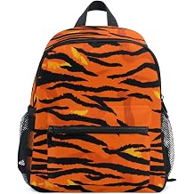 GAIREG Tigers Print Orange Black Toddler Boy Backpack with Name Tag, Kindergarten Backpack for Boys, Tigers Print Orange Black, 6-8 Years, Cute Backpacks