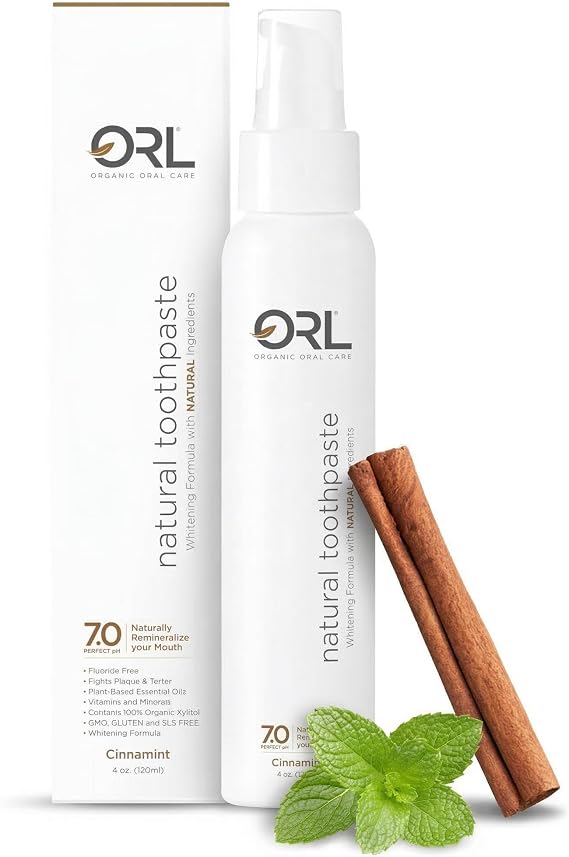 ORL Non-Nano Hydroxyapatite Toothpaste, Fluoride-Free, with Organic Xylitol. Helps Strengthen Teeth, Prevent Cavities, Non-Toxic Ingredients. Natural Cinnamint Flavor 4 oz. Made in USA