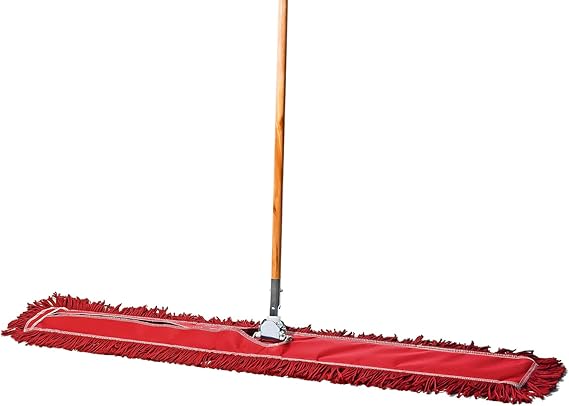 48 Inch Red Commercial Dust Mop & Floor Sweeper Wood Handle Floor Mop for Tile, Hardwood & Concrete
