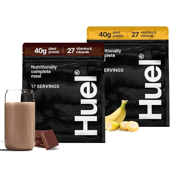 Huel Black Edition Bundle | Chocolate + Banana 40g Vegan Protein Powder | Nutritionally Complete Meal Replacement | 27 Vitamins and Minerals, Gluten Free