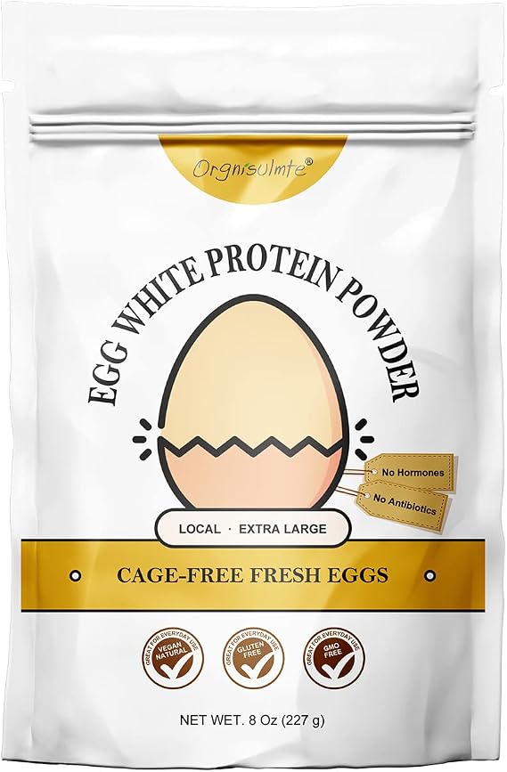 Orgnisulmte Egg White Protein Powder 8 Oz, Pasteurized Dried Egg Whites Protein, Gluten-Free, Non-GMO, Unflavored, Free Range High Whip for Baking, Desserts 227g