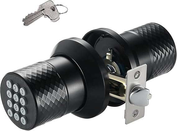 Buoan Keypad Door Knob Lock, Keyless Entry Door Knob with Handle, Black