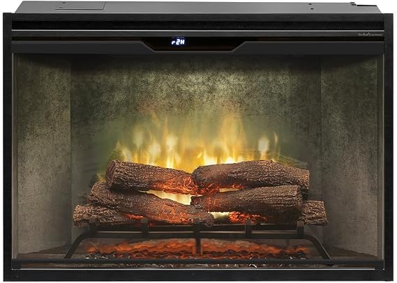 DIMPLEX Dimplex Revillusion 36 Inch Built-in Elelctric Firebox - Natural Concrete Background - Includes Realistic Faux Logset, Front Glass Panel, Firebox, and Plug Kit