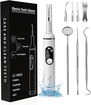 Ultimate Electric Teeth Cleaner - Ultrasonic Tooth Cleaning, Violet Light Protection, 316F Stainless Steel Heads, 5-Speed Modes, IPX6 Waterproof, Oral Care Kit with 11 Accessories White