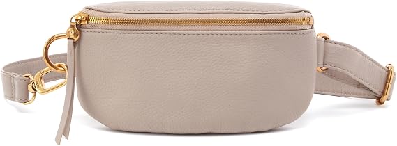 HOBO Fern Leather Convertible Crossbody, Sling, and Belt Bag - Lightweight & Adjustable, Zip Closure, with Capacity for Essentials & Accessories for Travel, Taupe