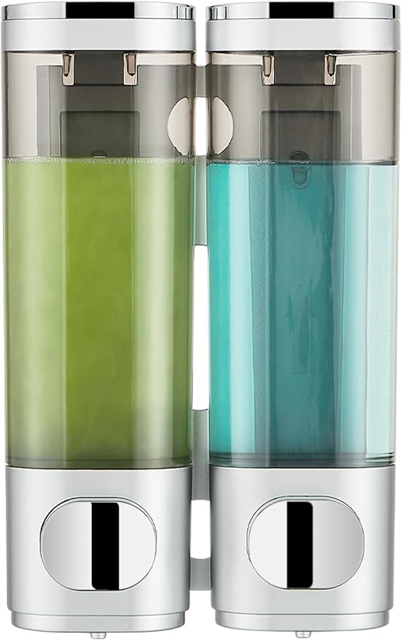Pollock Shampoo and Conditioner Dispenser 2 Chamber No Drill