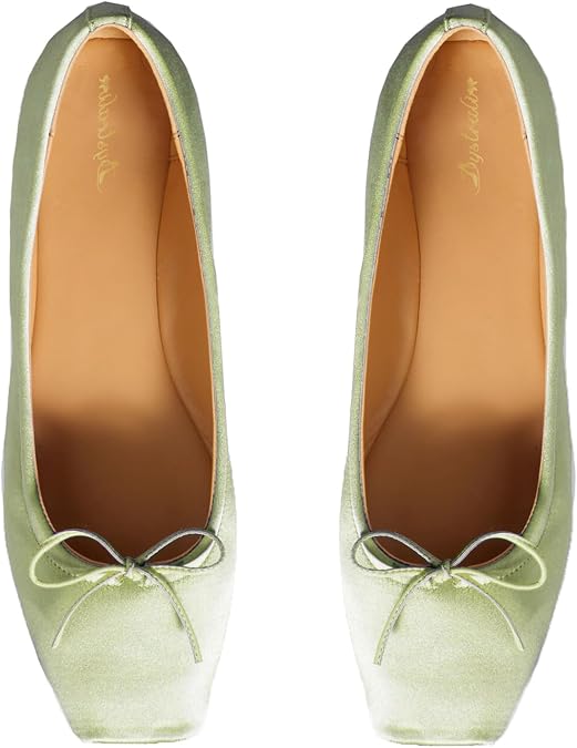 Women Square Toe Ballet Flats Bow Slip On Ballet Dress Shoes Satin Comfy Closed Square Toe Flat Shoes Wedding Bridal Walking Office Ladies Flats Drive Casual Ballet Shoes 4-11 M US