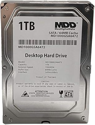 MaxDigitalData MDD MD1000GSA6472 1TB 64MB Cache 7200RPM SATA 6.0Gbs 3.5in Internal Desktop Hard Drive