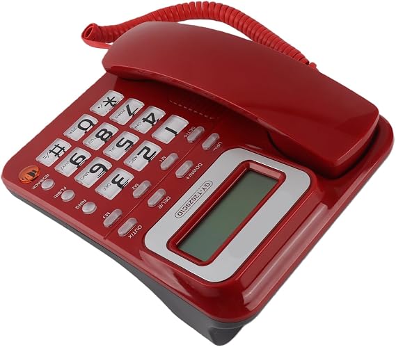 Corded Telephone Landline Telephone with Speaker Voice Recorder, Caller ID Display, Big Buttons, Mute Mode, Dual Interface, Calculator Function, Wired Telephone for Home/Hotel/Office (red)