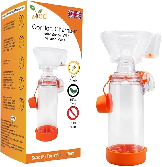 VED Inhaler Spacer, Anti-Static Spacer with Infant Mask, for Use with Dispensing Aerosols, BPA and Latex Free