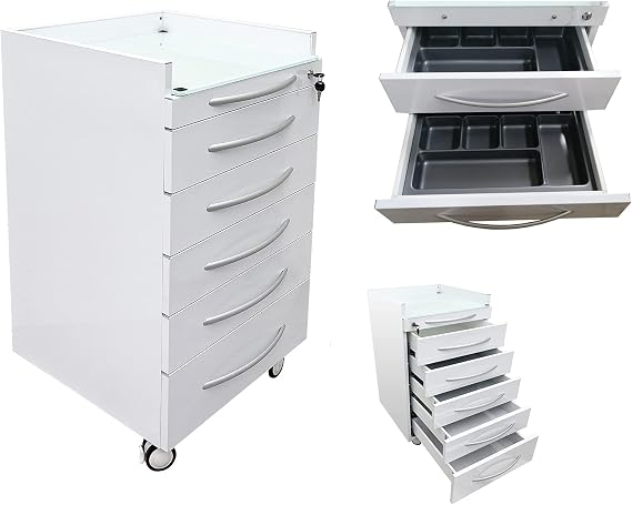 5-Drawer Mobile Dental Cart Medical Trolley with 2 Partition Tarys