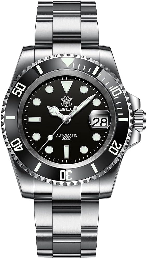 STEELDIVE Diver's Watch Self-Winding Japanese NH35 Movement Unidirectional Bezel Date Display Multicolor Ceramic Rotating Bezel 300M Professional Waterproof Sapphire Glass Black
