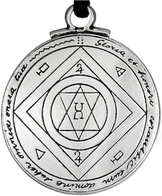 Key of Solomon Luck Amulet -Prosperity Sigil & Seal of Jupiter Pendant | Attract wealth & success with this double-sided pewter talisman which includes a 30-inch adjustable cord necklace