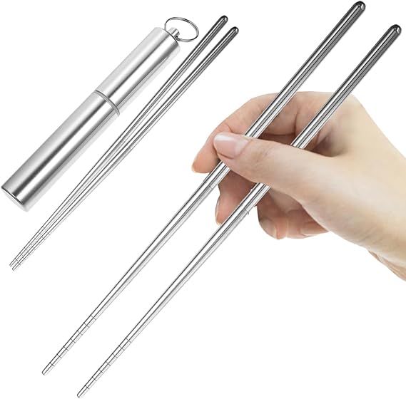 Garneck 1 Set Foldable Chopsticks with Case Travel Portable Stainless Stee Chopsticks Collapsible Silverware Reusable Cutlery for Outdoor Camping Use, Dishwasher Safe