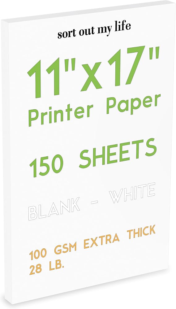 11 x 17 Paper (Tabloid Size), 150 Sheets, 100 GSM Premium Blank White Paper for Printing, Drawing, Posters, Planners, Blueprints & Templates, Smooth Inkjet & Laser Printer Paper