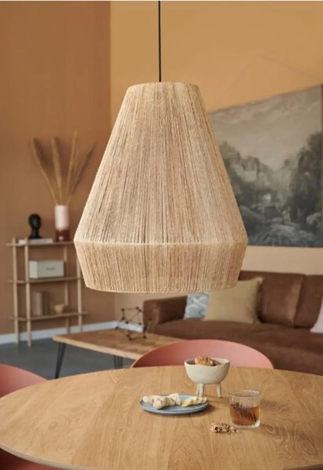 Bohem Konik Avize, Modern Rafya Bambu Tarz, Rustik Avize, E27 Duylu, Cafe Aydınlatma [Enerji Sınıfı A]
