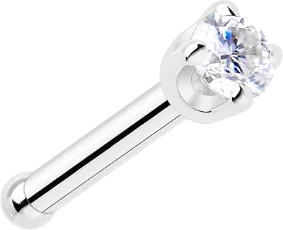 14k Solid Gold Nose Ring Stud - 2mm Moissanite Bone 1820 Gauge Piercing Jewelry for Women, Men