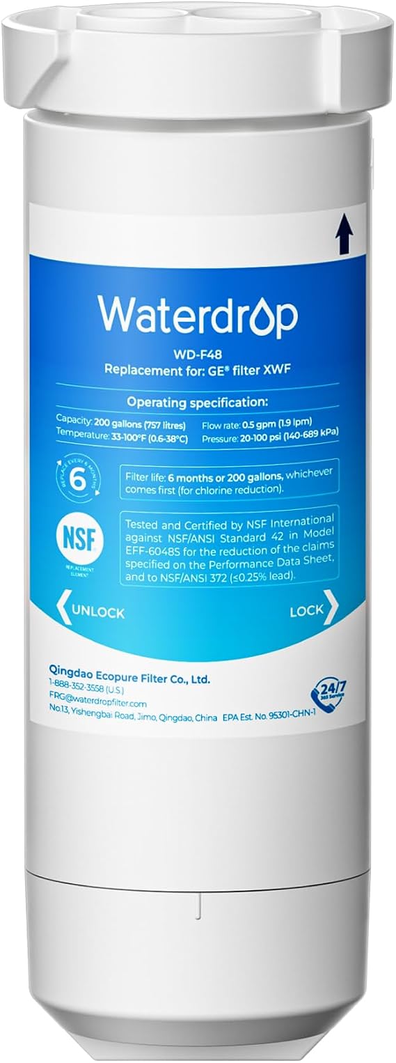 Waterdrop XWF Water Filter Replacement for GE WR17X30702, No chip