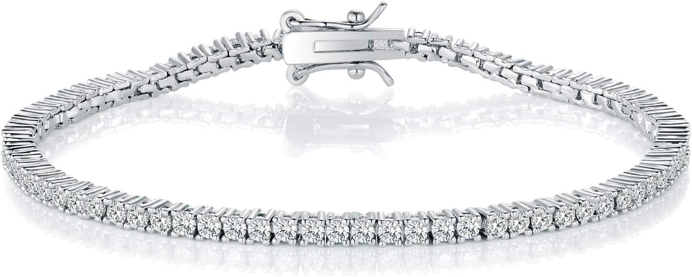 Gemsme 2.0MM Tennis Bracelet for Women and Men,18K White/Yellow Gold Plated Round 2mm Cubic Zirconia Classic Tennis Bracelet
