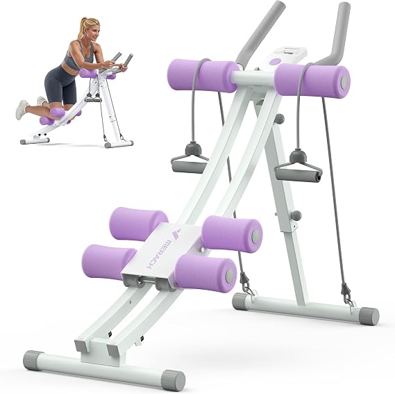MERACH Ab Machine, Ab Workout Equipment, Adjustable Ab Trainer Machine | Foldable Abdominal Trainer for Stomach Workout with LCD Monitor at Home Gym Knee Protection& 440 LBS Capacity