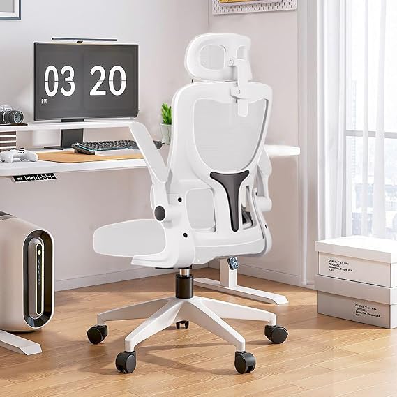 Ergonomic Office Computer Desk Chair High Back Mesh Work Chair with Flip-Up Arm and Adjustable Headrest Comfortable Lumbar Support Gaming Swivel Chair Height Swivel Chair for Home and Office