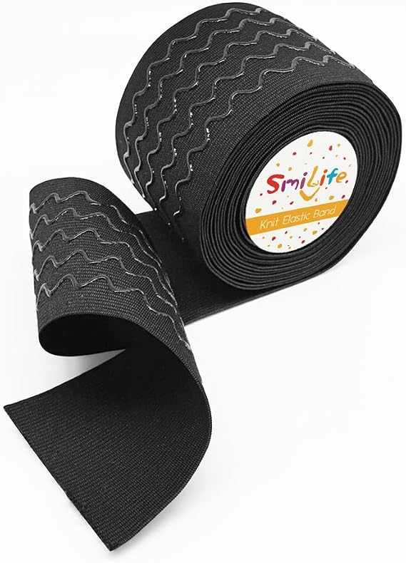 SmiLife Silicone Gripper Elastic for Clothing, Black, 3.15 in x 6 yd | Holds Jeans and Uniform Pants up, Machine Washable, Sew or Glue to Attach, Cut to Any Length