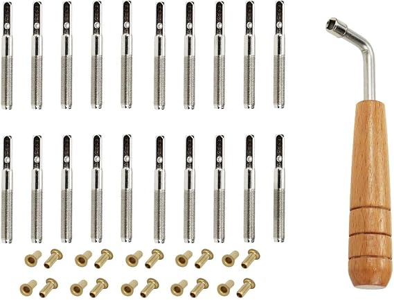 Jiayouy 20Pcs Tuning Pin Nails with L-shape Tuning Wrench Brass Rivets for Lyre Harp Small Harp Musical Stringed Instrument