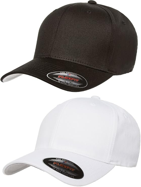 Flexfit 2-pk Premium Cotton Twill Fitted Hat, Black/White, One Size