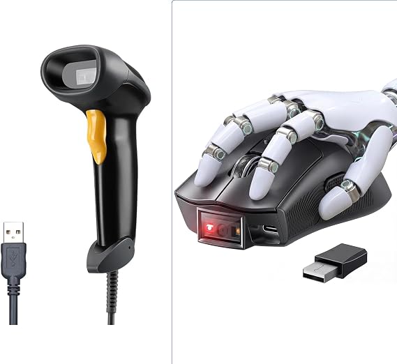 Eyoyo EYH2 Handheld USB 2D Barcode Scanner + Eyoyo 2-in-1 Wireless Mouse Barcode Scanner