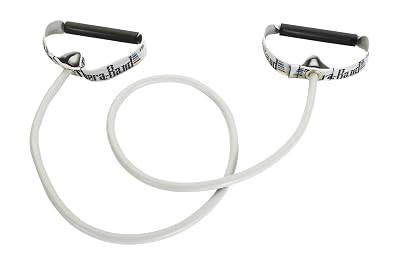 TheraBand Resistance Tubes with Hard Handles, Professional Latex Elastic Tubing for Exercise, Physical Therapy, Pilates, At-Home Workouts, Rehab, 50 in., Silver, Super Heavy, Advanced Level 2