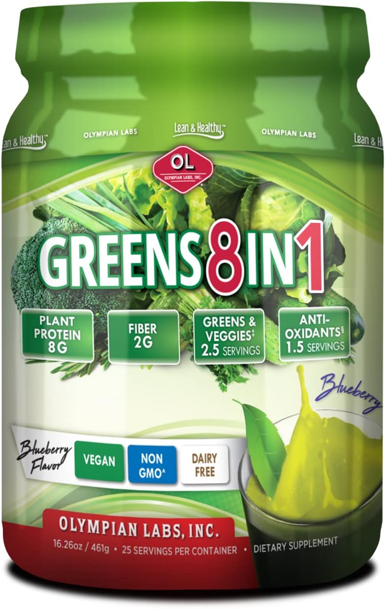 Olympian Labs Ultimate Greens Protein 8 in 1. Plant Protein, Greens & Veggies, Fiber, Probiotics, Antioxidants & Enzymes