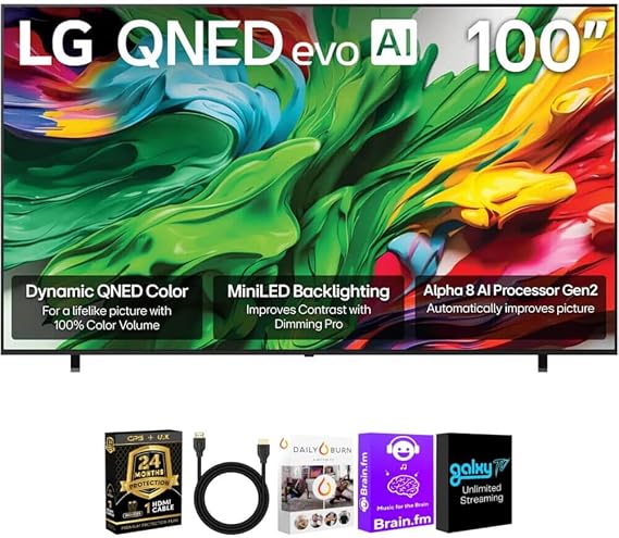 LG 100 Inch QNED85A Series 4K QNED evo AI Mini LED Smart TV Bundle