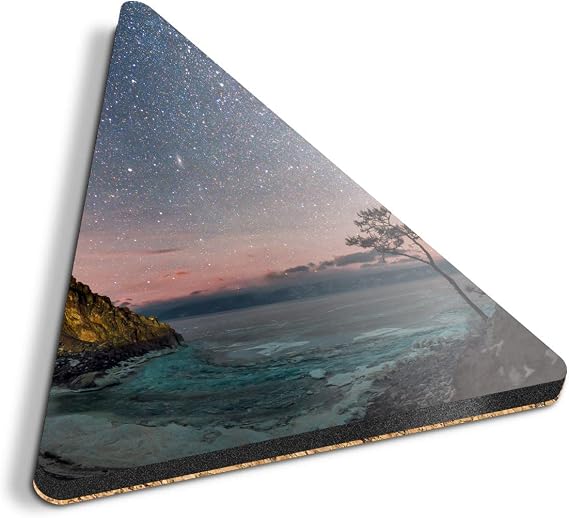 1 x Triangle Coaster - Lake Baikal Milky Way Sky Cork Backed MDF Glossy Tea Coffee Accessory #3533