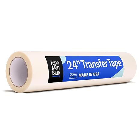 TapeManBlue Transfer Tape for Vinyl, 24 inch x 100 feet, Clear Film with Medium-High Tack Adhesive. American-Made Application Tape for Vinyl Graphics