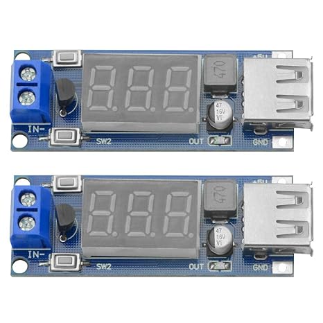 2Pcs DC-DC Buck Voltage Converter Power Module 4.5-40V 12V to 5V/2A + Power Supply Stabilizer Voltage Regulator with Voltmeter 5V USB Charger