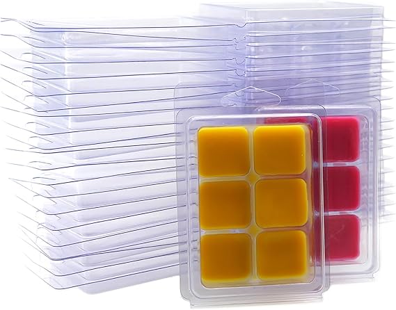 DGQ Wax Melt Molds - 100 Packs Clear Empty Plastic Wax Melt Clamshells for Wickless Wax Melt Candles