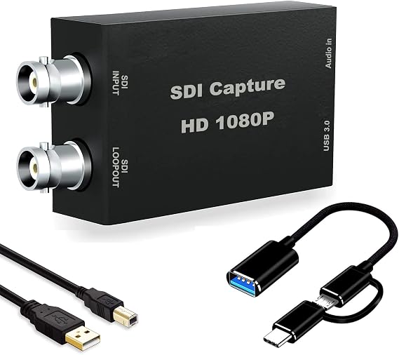 SDI Capture Card, 1080P SDI to USB 3.0 with SDI Loopout Video Capture Card, SDI to USB Adapter Capture Card