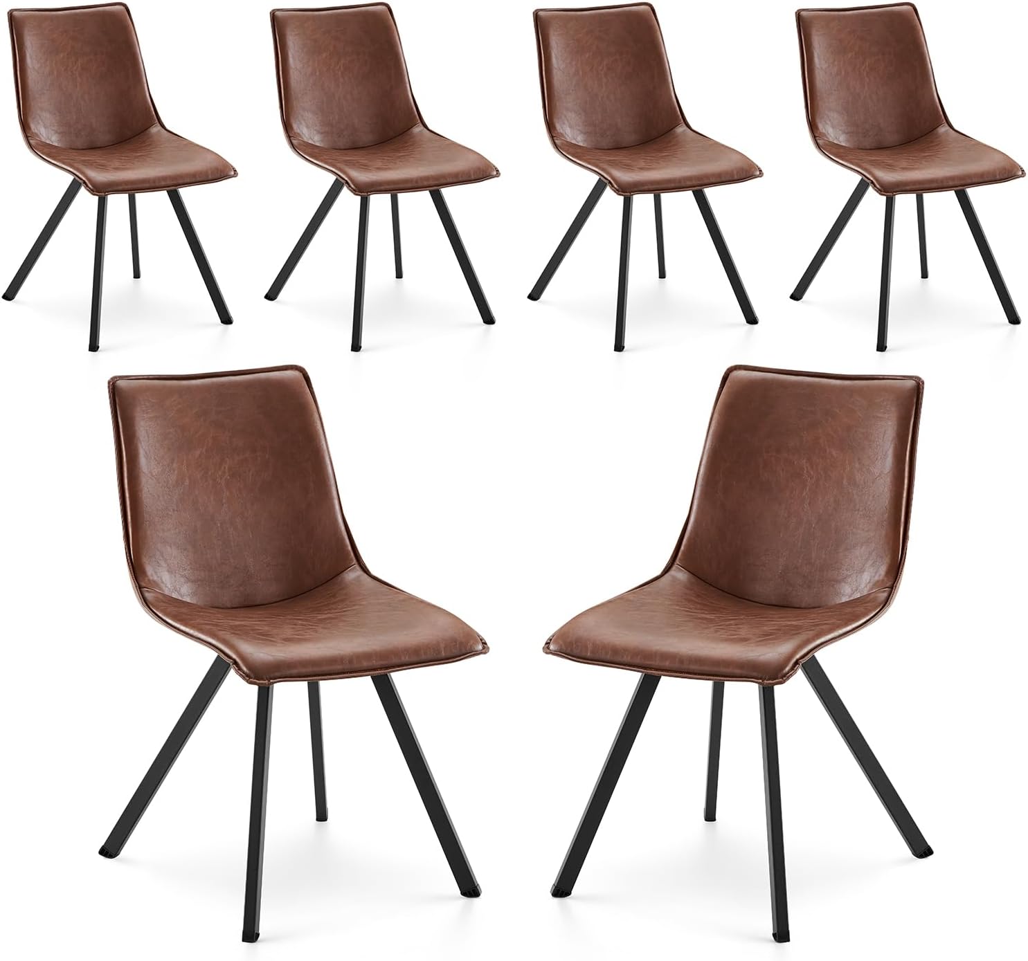 COLAMY PU Leather Dining Chairs Set of 6, High Back Modern Dining Room Kitchen Side Chair with Metal Legs for HomeLiving RoomOffice, Darkbrown