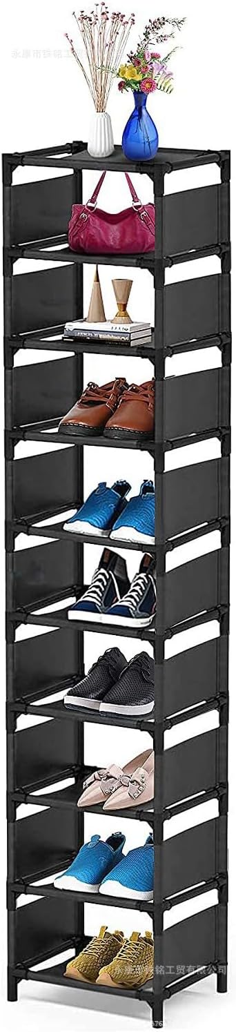 10 Tier Narrow Shoe Rack, Vertical Shoe Storage Organiser | Tall Slim Shoe Shelf Tower, 33x28x160cm, for Entryway Closet Hallway Bedroom Small Apartments, Vertical Storage
