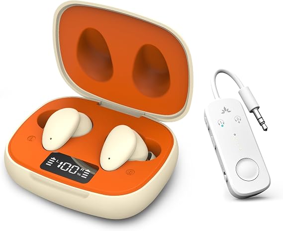 Avantree Relay - Premium Airplane Bluetooth 5.3 Adapter & Clan N1 - Active Noise-Canceling Wireless Earbuds for Music, Calls While Commuting with Hybrid ANC, Transparency Mode